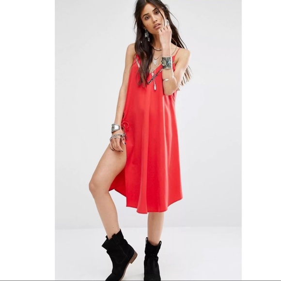 FREE PEOPLE RED TUNIC MIDI SLIP DRESS - Picture 11 of 11